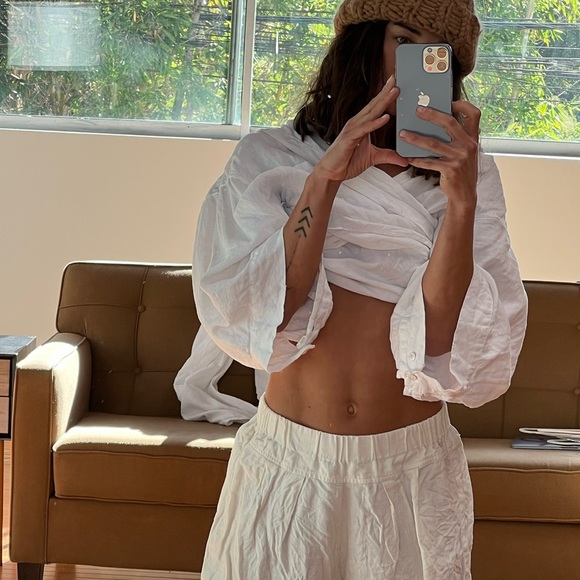 Black Crane Linen Harem Pants - Picture 4 of 8